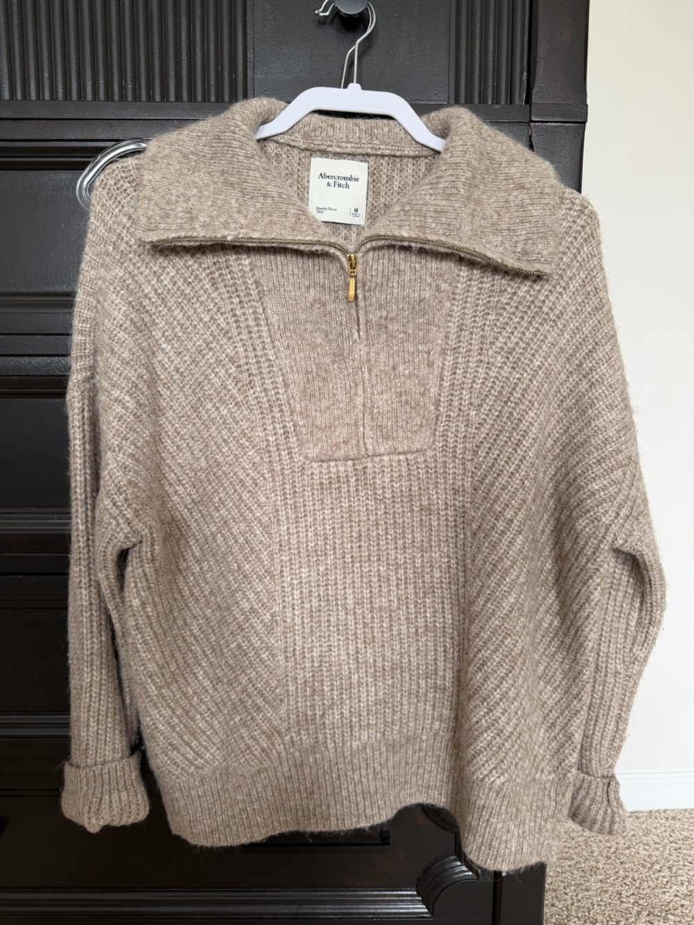 Abercrombie & Fitch Taupe Half-Zip Knit Sweater